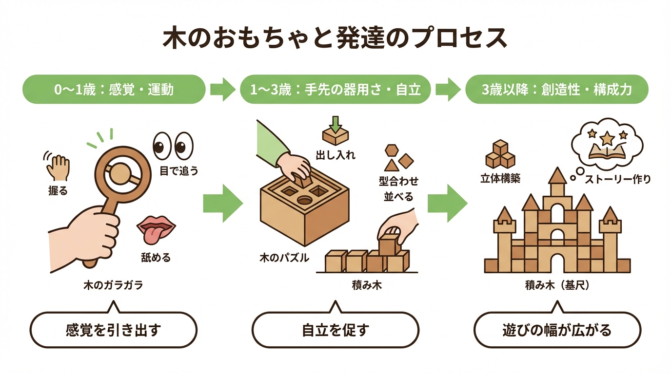木のおもちゃの種類と年齢別に伸ばせる力